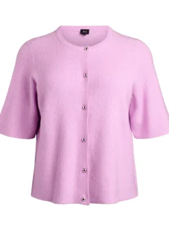 Kurzärmelige Strickjacke mit glänzenden Kugelknöpfen