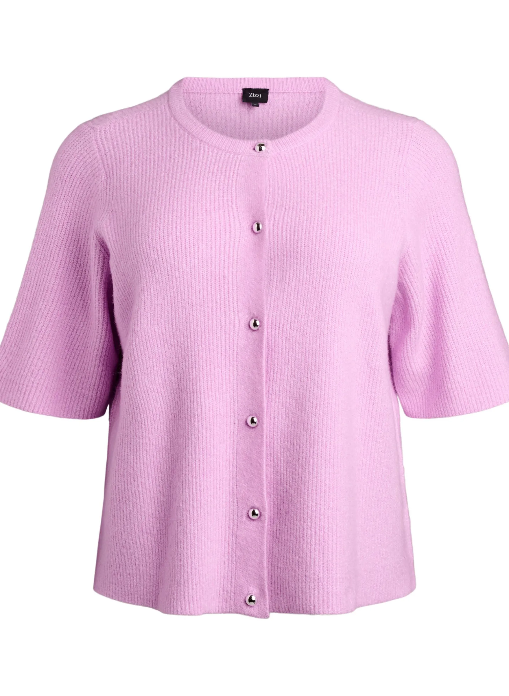 Kurzärmelige Strickjacke mit glänzenden Kugelknöpfen