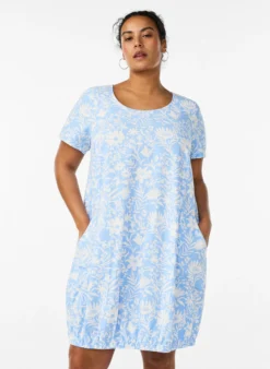 Kurzärmliges Baumwollkleid mit Aufdruck