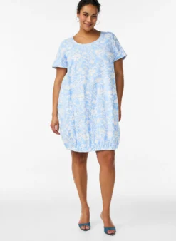 Kurzärmliges Baumwollkleid mit Aufdruck