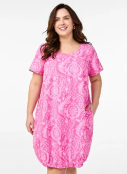 Kurzärmliges Baumwollkleid mit Aufdruck