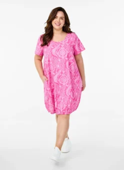 Kurzärmliges Baumwollkleid mit Aufdruck