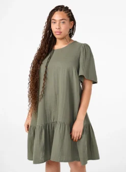 Kurzärmliges Kleid aus Baumwolle mit A-Linien-Schnitt