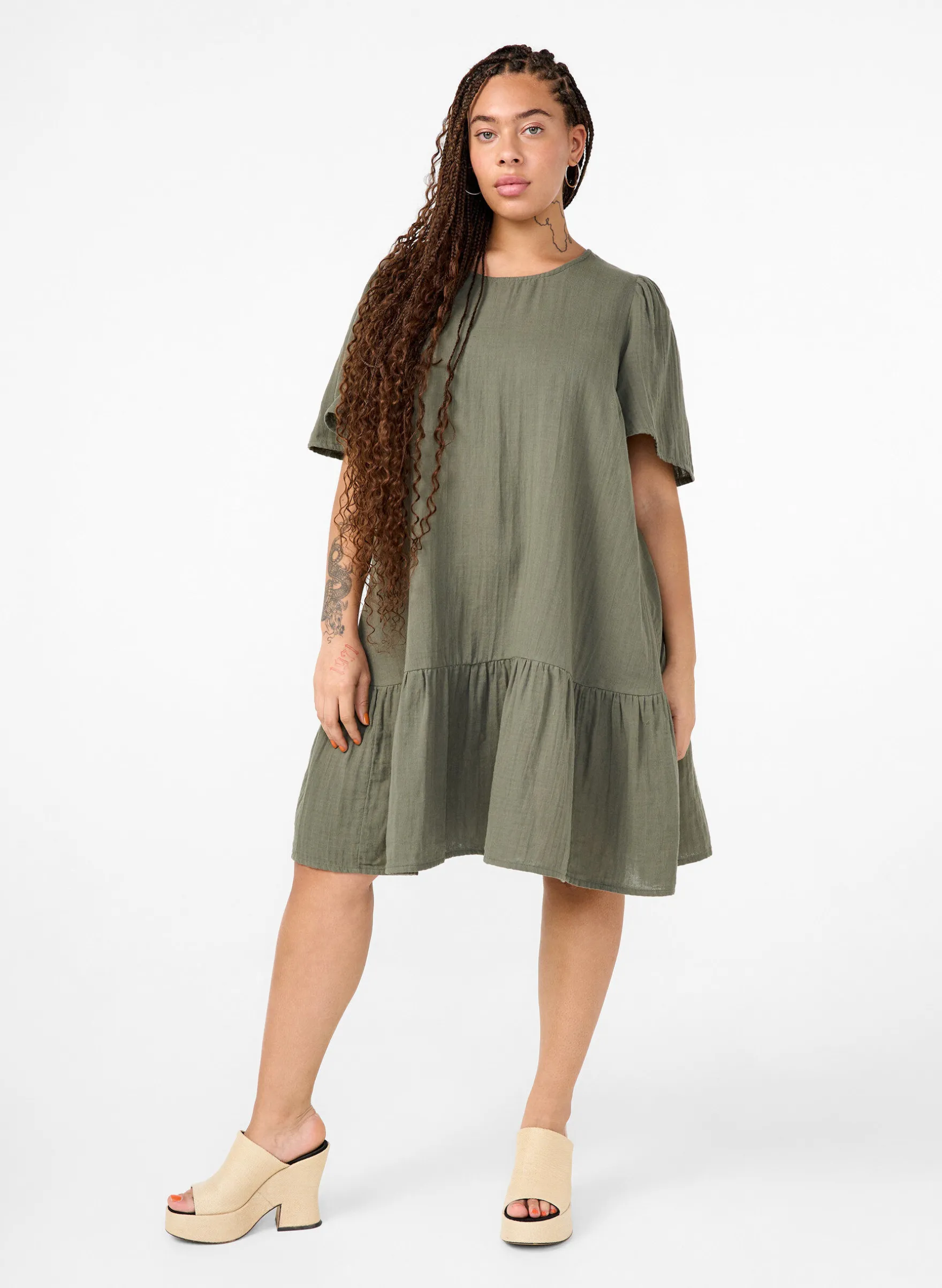 Kurzärmliges Kleid aus Baumwolle mit A-Linien-Schnitt