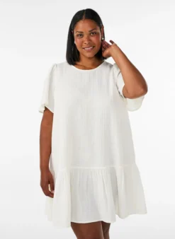 Kurzärmliges Kleid aus Baumwolle mit A-Linien-Schnitt