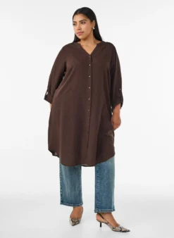 Lange Bluse aus Leinen und Viskose
