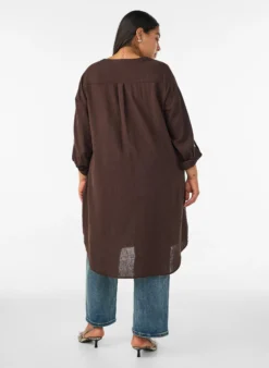 Lange Bluse aus Leinen und Viskose