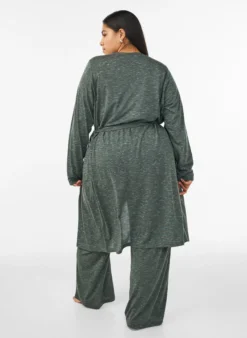 Lange Jersey-Strickjacke mit Bindegürtel