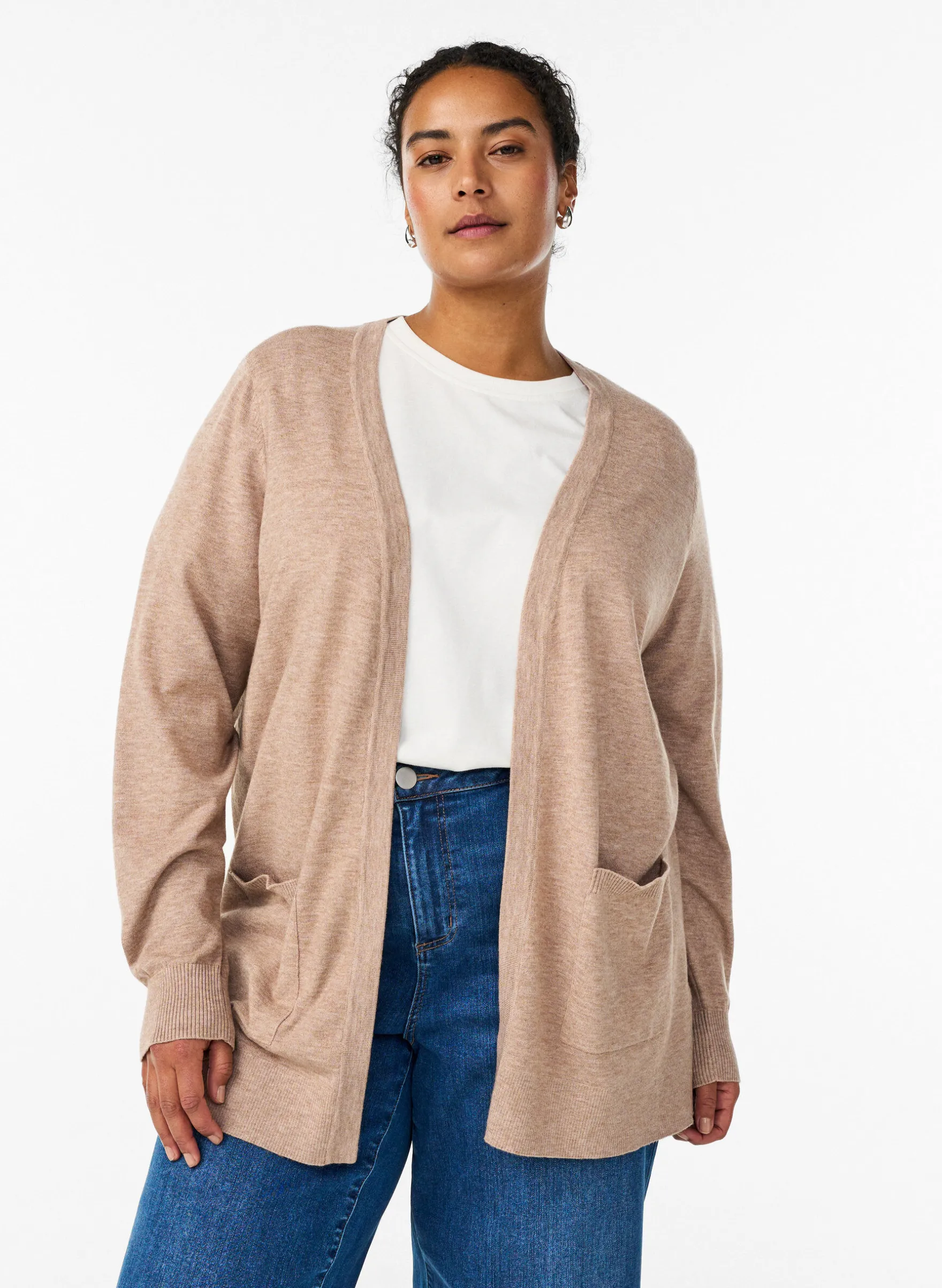 Lange offene Strickjacke mit Taschen