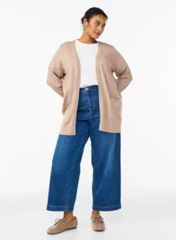 Lange offene Strickjacke mit Taschen