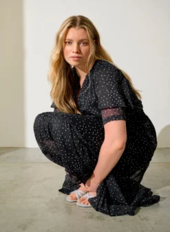 Langer A-Linien-Rock aus Chiffon mit Polka Dots