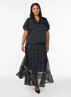 Langer A-Linien-Rock aus Chiffon mit Polka Dots