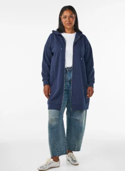 Langer Hoodie mit Reißverschluss und Taschen