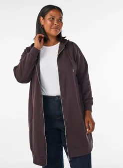 Langer Hoodie mit Reißverschluss und Taschen
