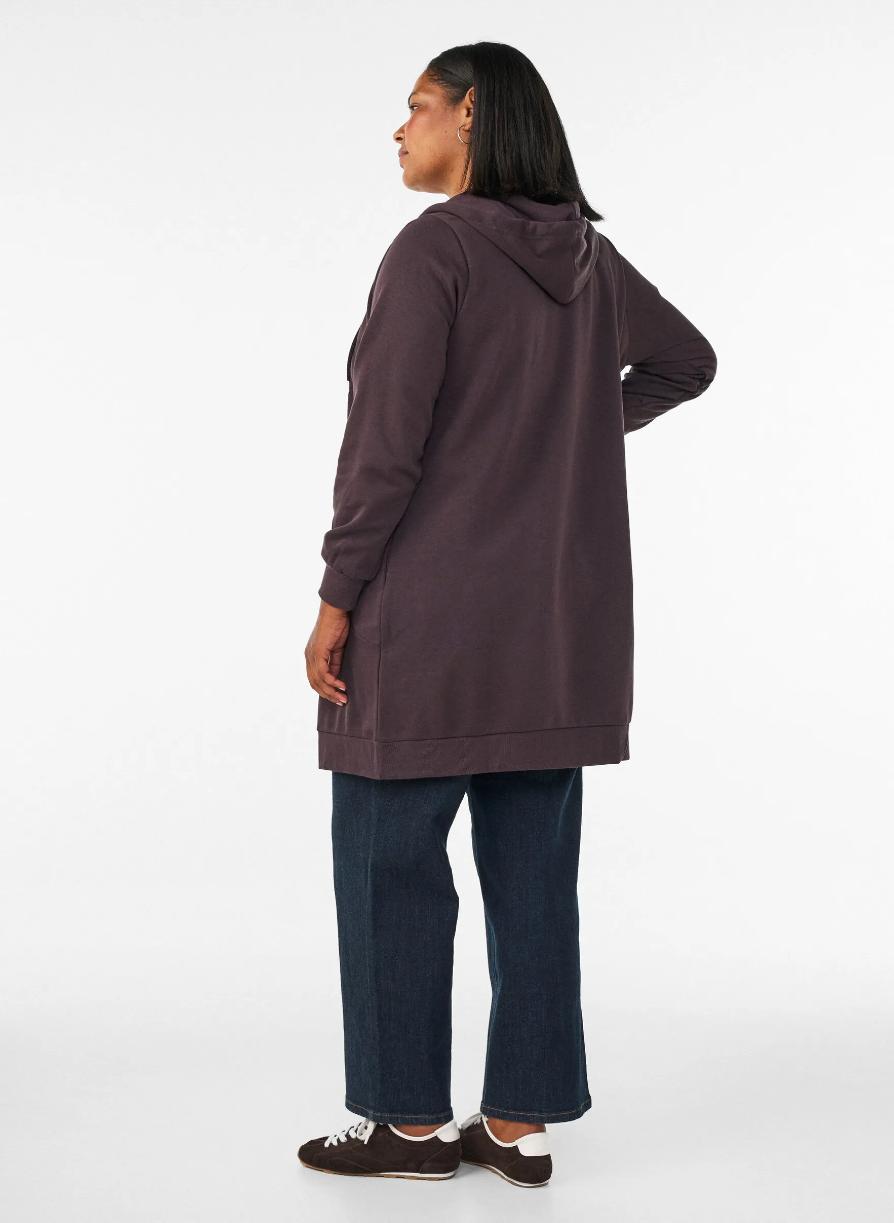 Langer Hoodie mit Reißverschluss und Taschen