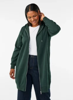 Langer Hoodie mit Reißverschluss und Taschen