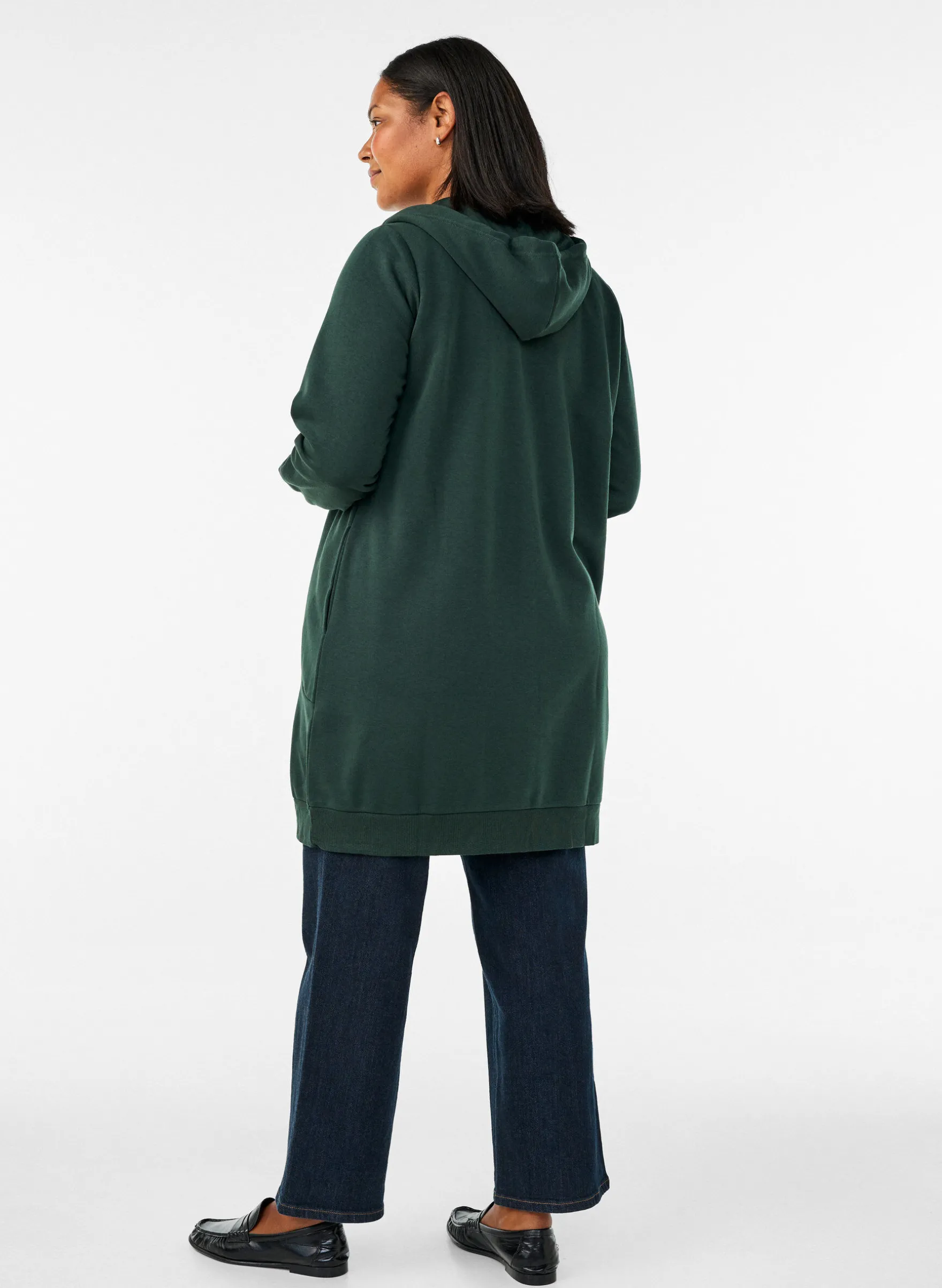 Langer Hoodie mit Reißverschluss und Taschen