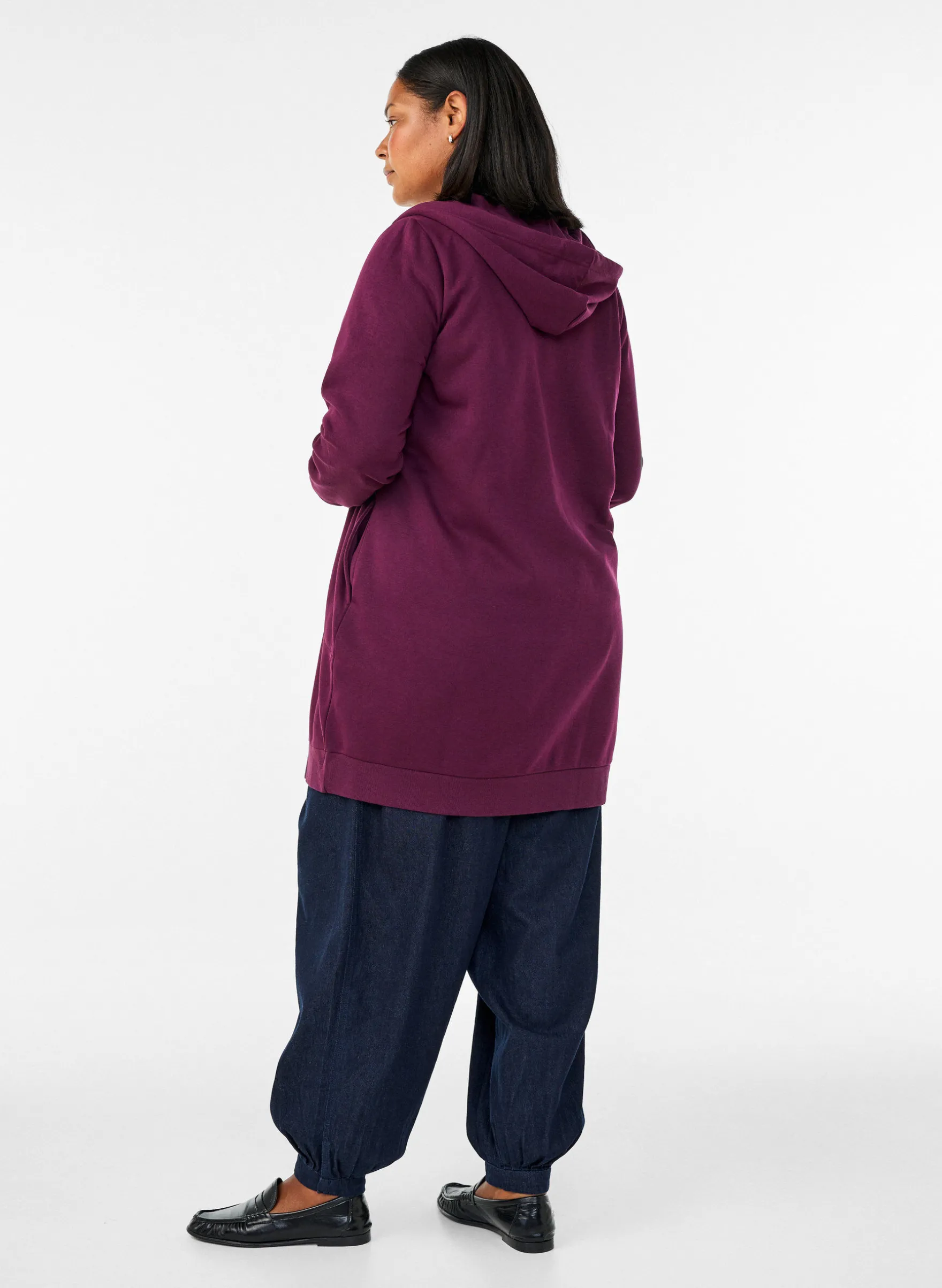 Langer Hoodie mit Reißverschluss und Taschen