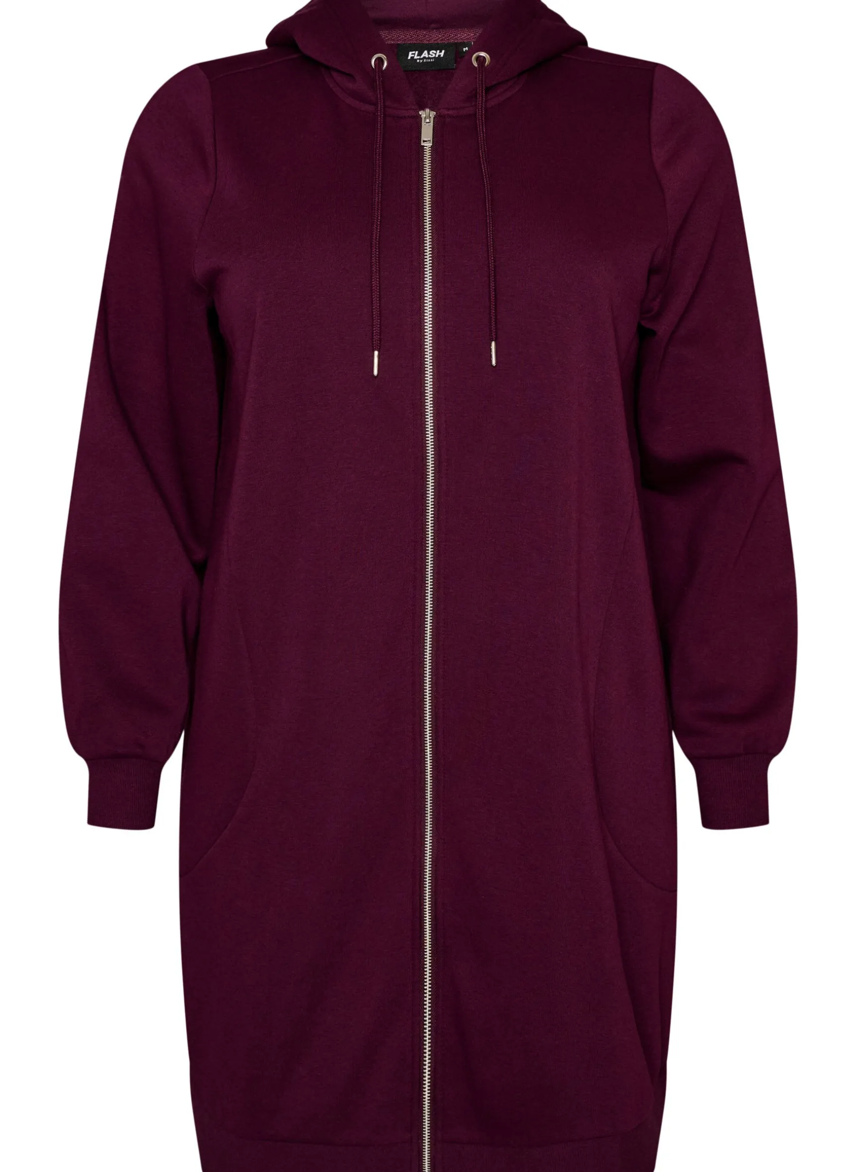 Langer Hoodie mit Reißverschluss und Taschen