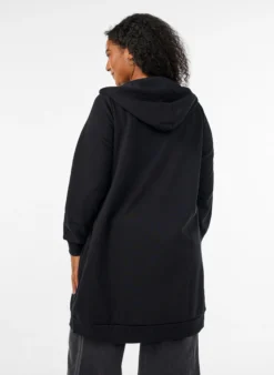 Langer Hoodie mit Reißverschluss und Taschen