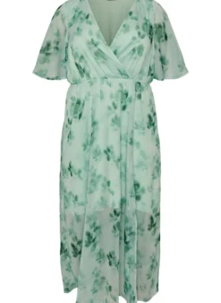 Langes Chiffonkleid mit geblümtem Print und kurzen Ärmeln