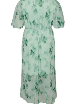 Langes Chiffonkleid mit geblümtem Print und kurzen Ärmeln