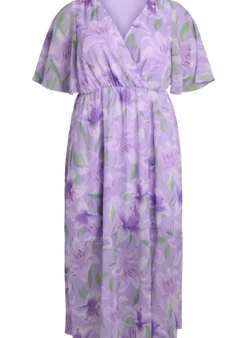 Langes Chiffonkleid mit geblümtem Print und kurzen Ärmeln