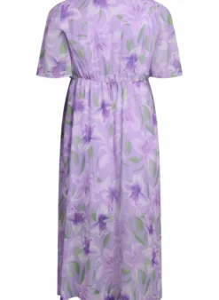 Langes Chiffonkleid mit geblümtem Print und kurzen Ärmeln
