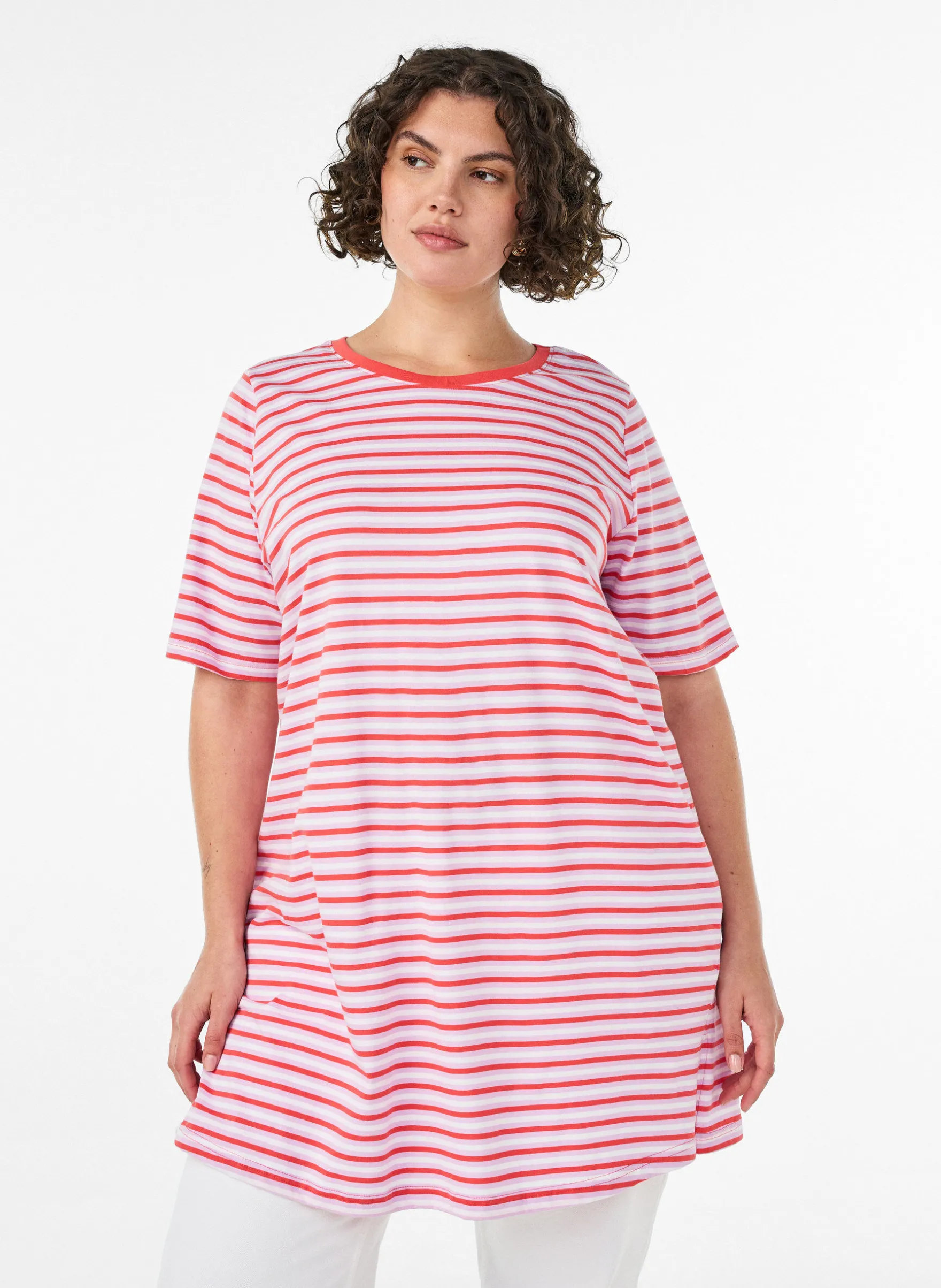 Langes oversized T-Shirt aus Bio-Baumwolle mit Streifen