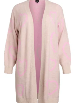 Lange Strickjacke mit Ton-in-Ton-Herzen