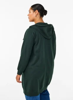 Lange Sweatjacke aus Baumwolle mit Kapuze