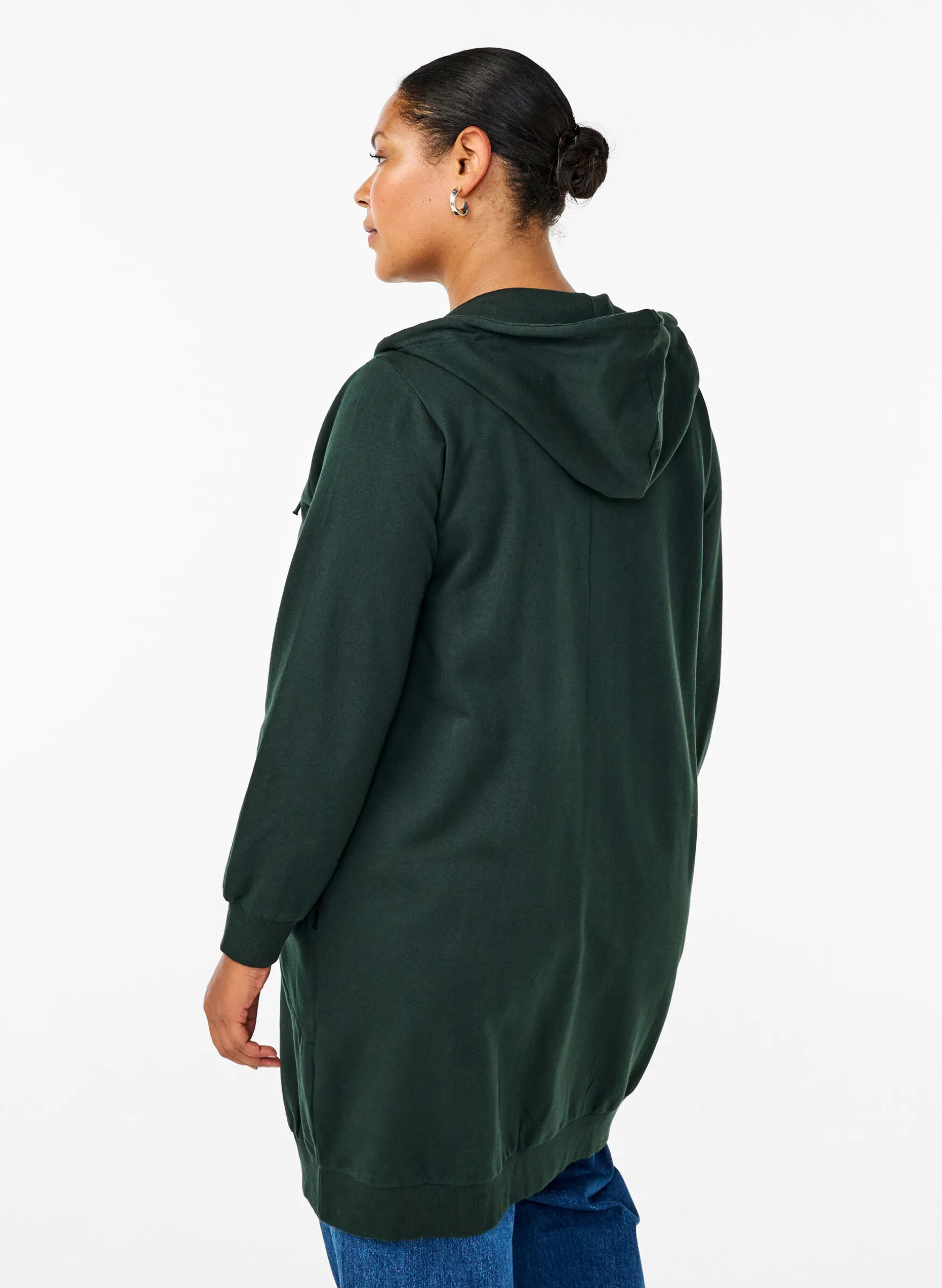 Lange Sweatjacke aus Baumwolle mit Kapuze