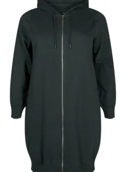 Lange Sweatjacke aus Baumwolle mit Kapuze