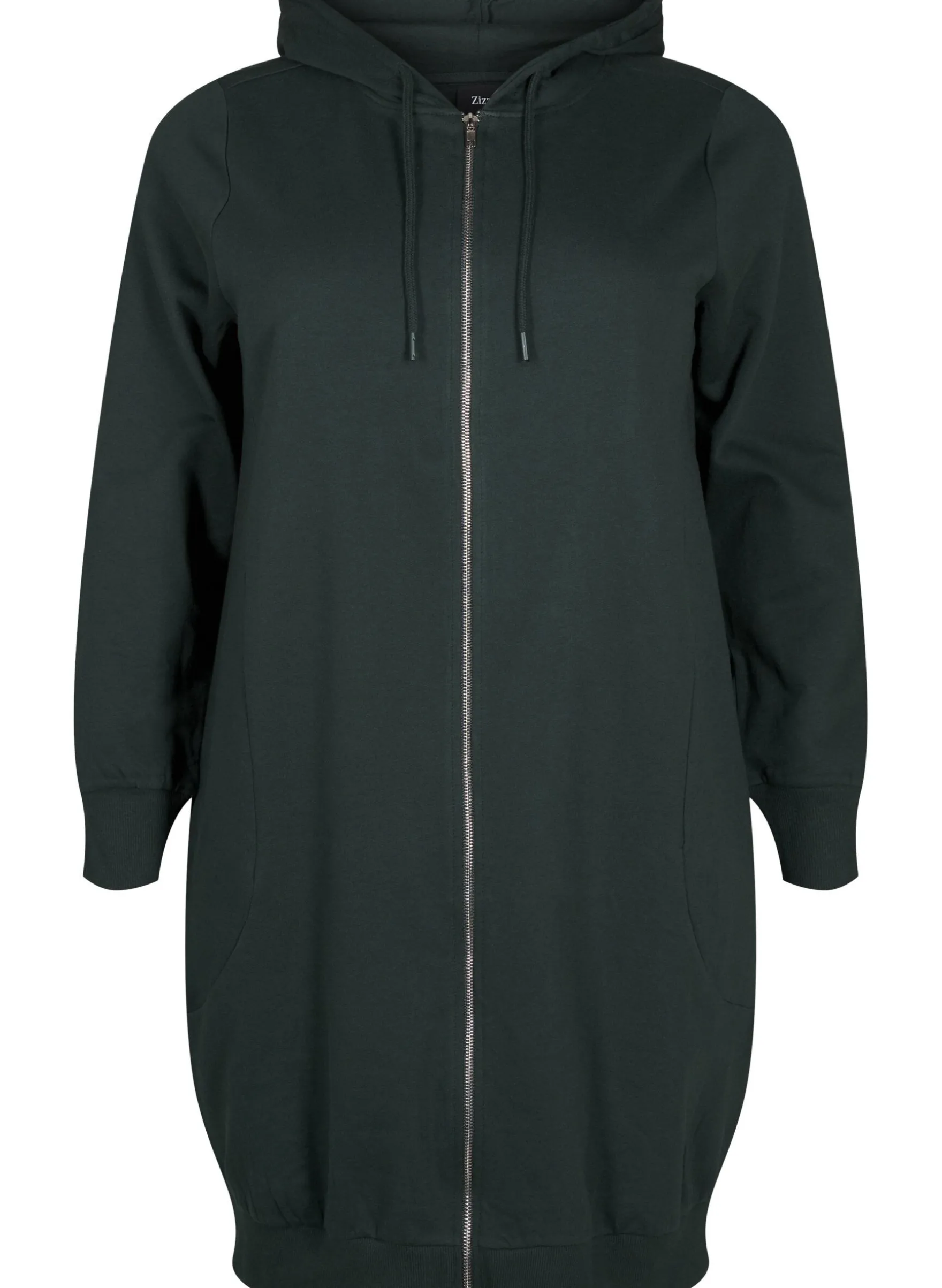 Lange Sweatjacke aus Baumwolle mit Kapuze