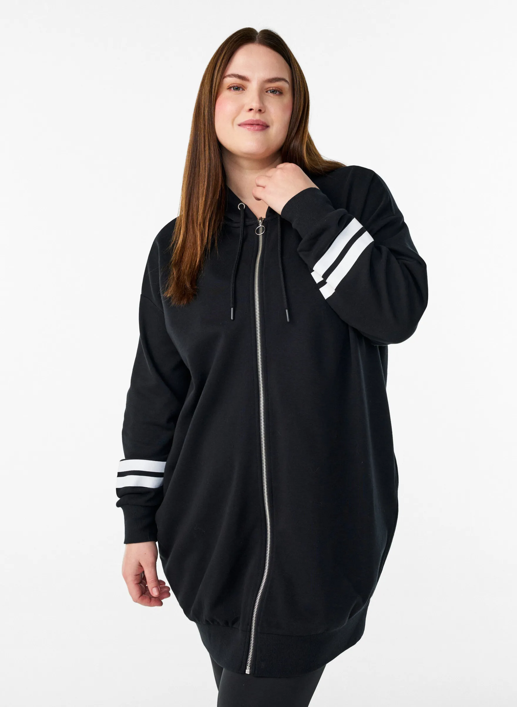 Lange Sweat-Strickjacke mit Printdetails