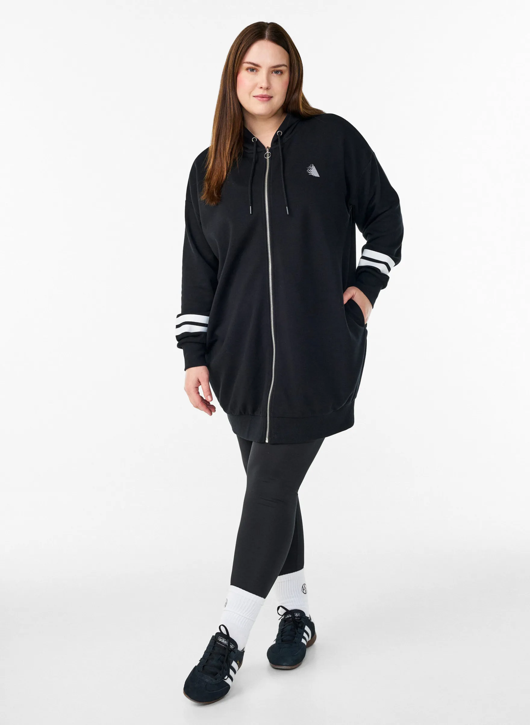 Lange Sweat-Strickjacke mit Printdetails