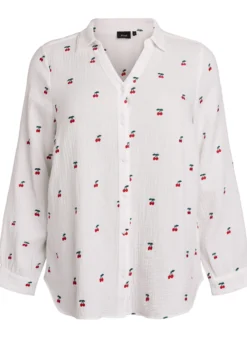 Langärmelige Bluse aus Baumwoll-Musselin mit bestickten Motiven