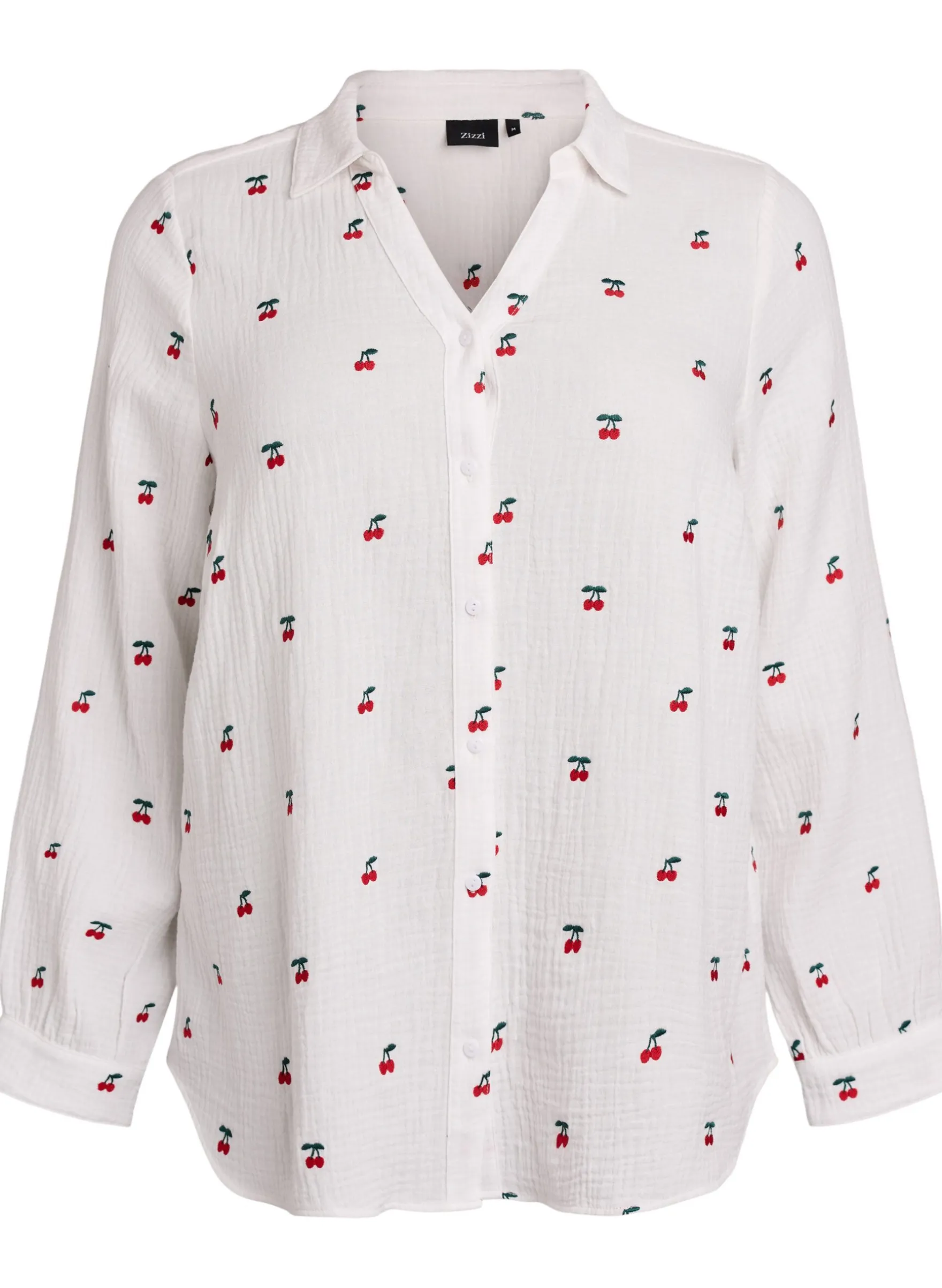 Langärmelige Bluse aus Baumwoll-Musselin mit bestickten Motiven