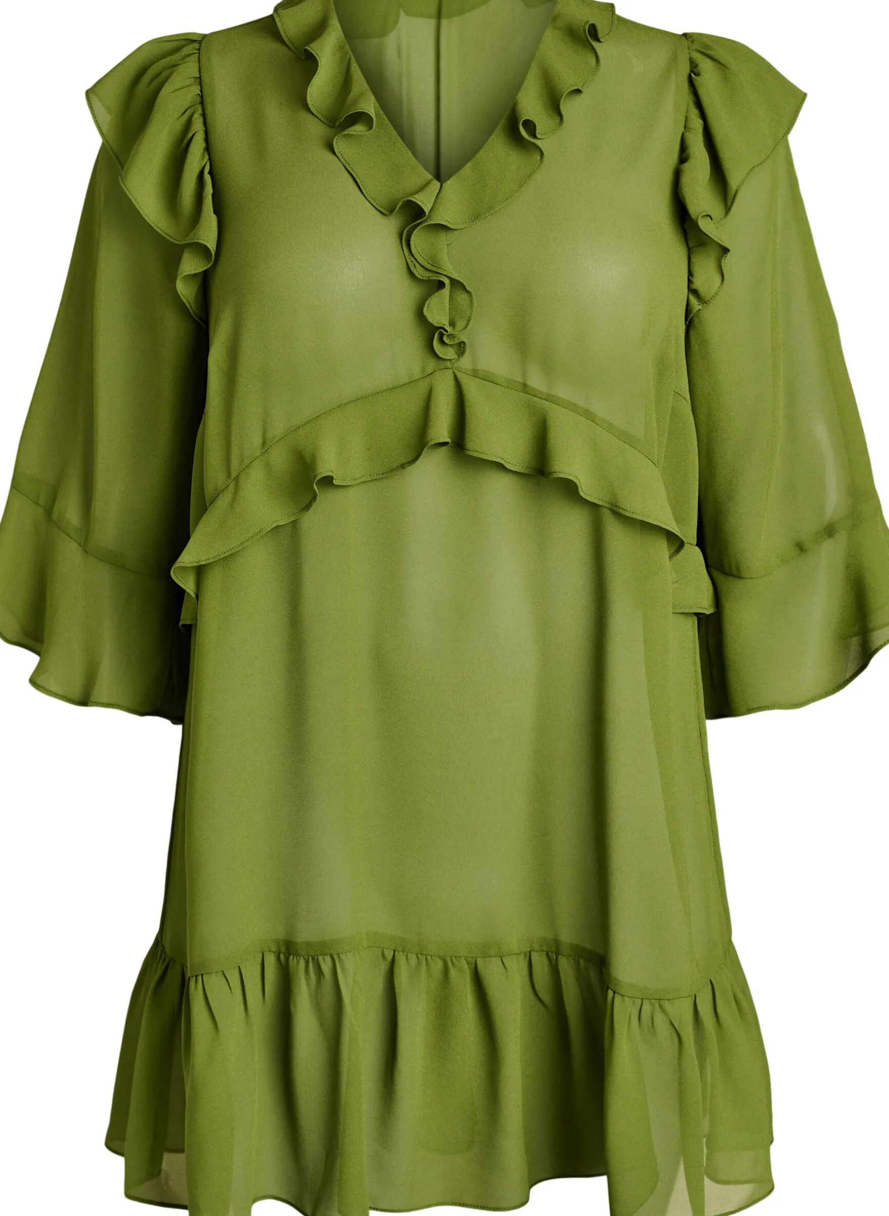 Leichtes Kleid mit Rüschen und V-Ausschnitt