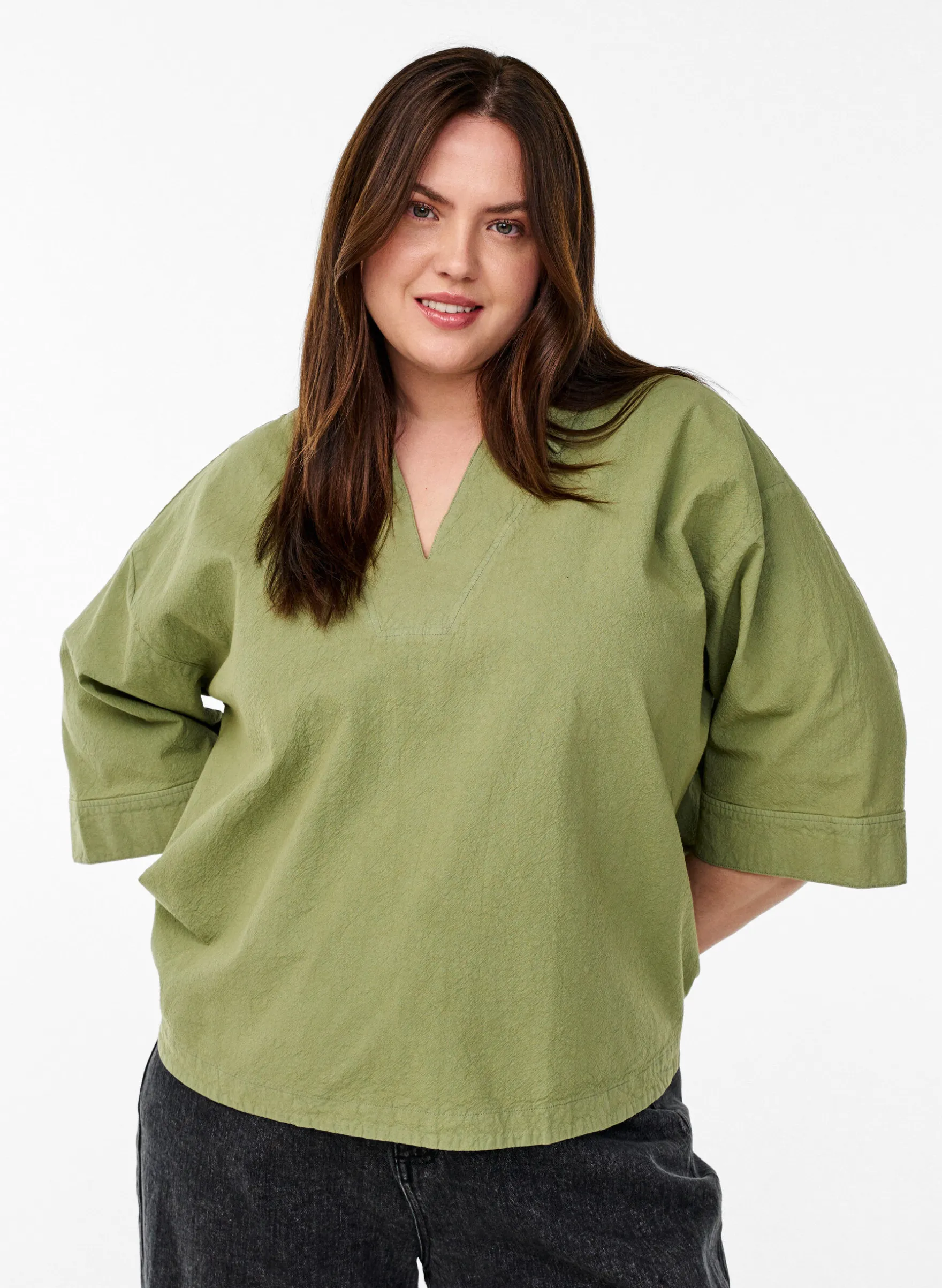 Lockere Bluse mit Kragen und 1/2 Ärmeln
