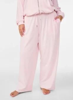 Lockere Hose aus Velours mit hoher Taille und Taschen