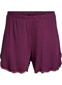 Lockere Nachtshorts aus geripptem Material mit Spitzensaum