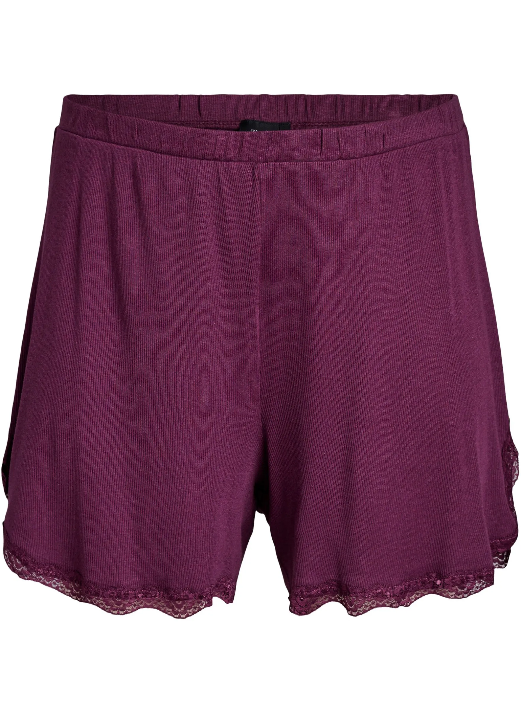 Lockere Nachtshorts aus geripptem Material mit Spitzensaum