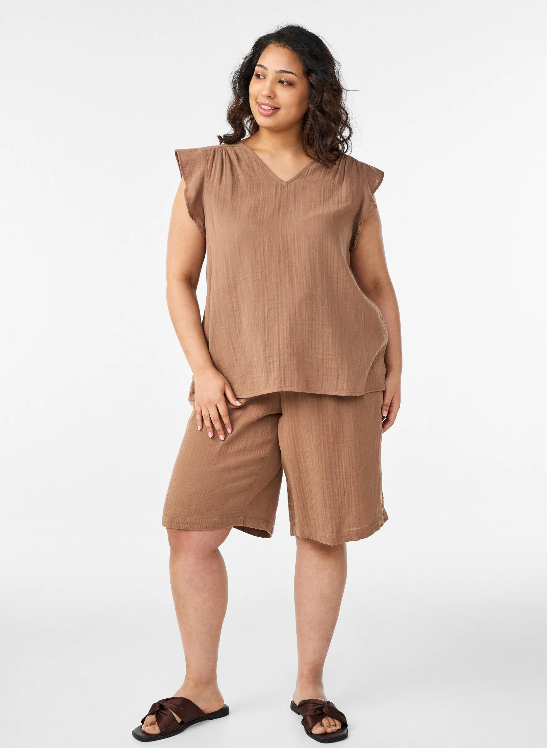 Lockere Shorts aus Baumwollmusselin mit hoher Taille