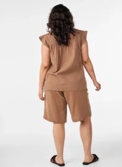 Lockere Shorts aus Baumwollmusselin mit hoher Taille
