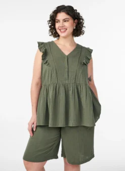 Lockere Shorts aus Baumwollmusselin mit hoher Taille