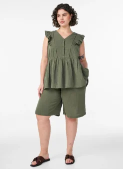 Lockere Shorts aus Baumwollmusselin mit hoher Taille