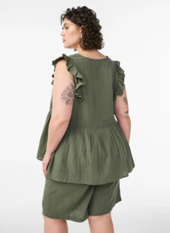 Lockere Shorts aus Baumwollmusselin mit hoher Taille