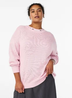 Lockere Strickbluse mit Herzmuster