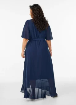 Maxikleid aus Chiffon mit V-Ausschnitt und Rüschensaum